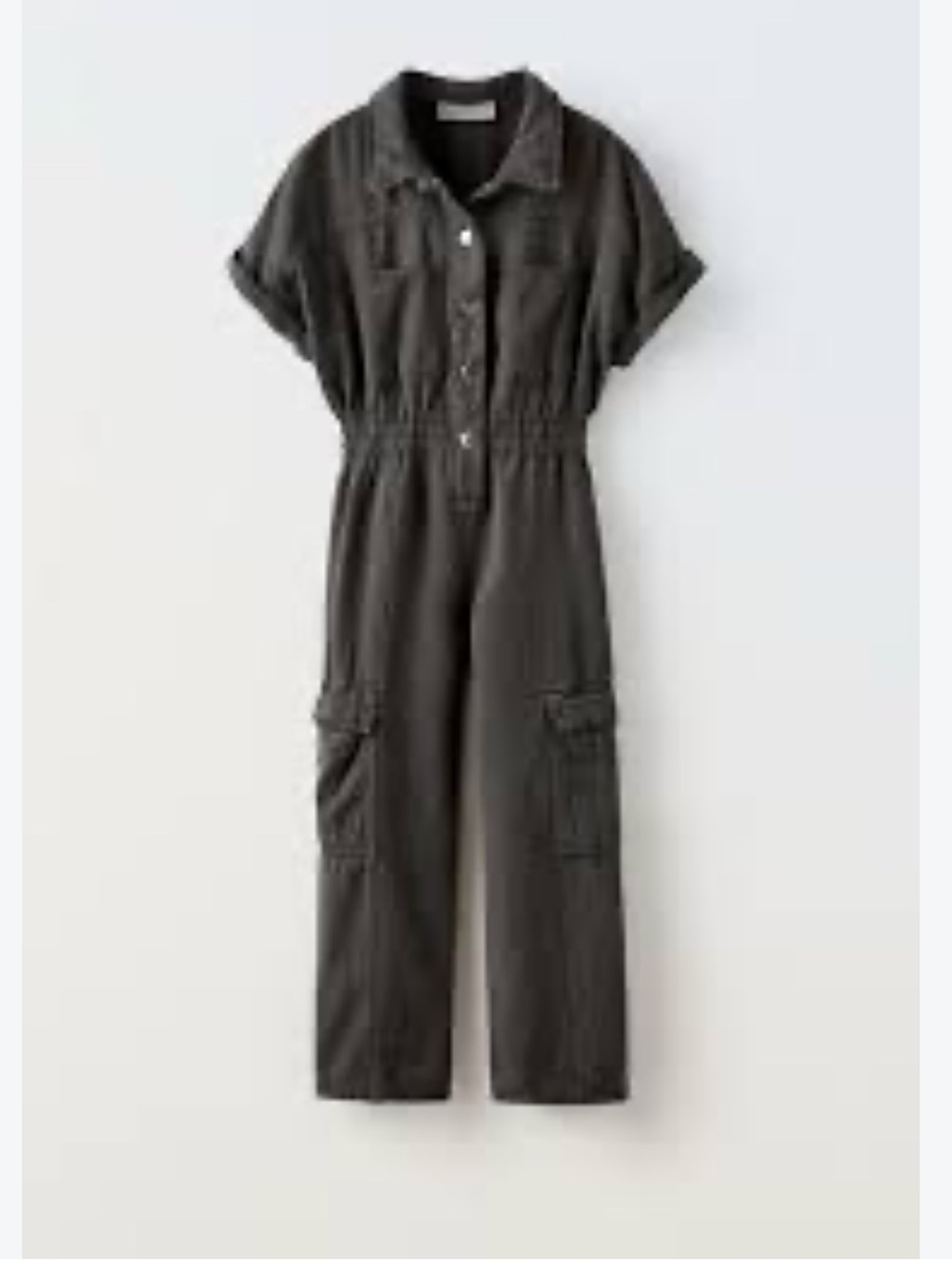 Zara Girl’s Short Sleeve Utility Cargo Jumpsuit Grey